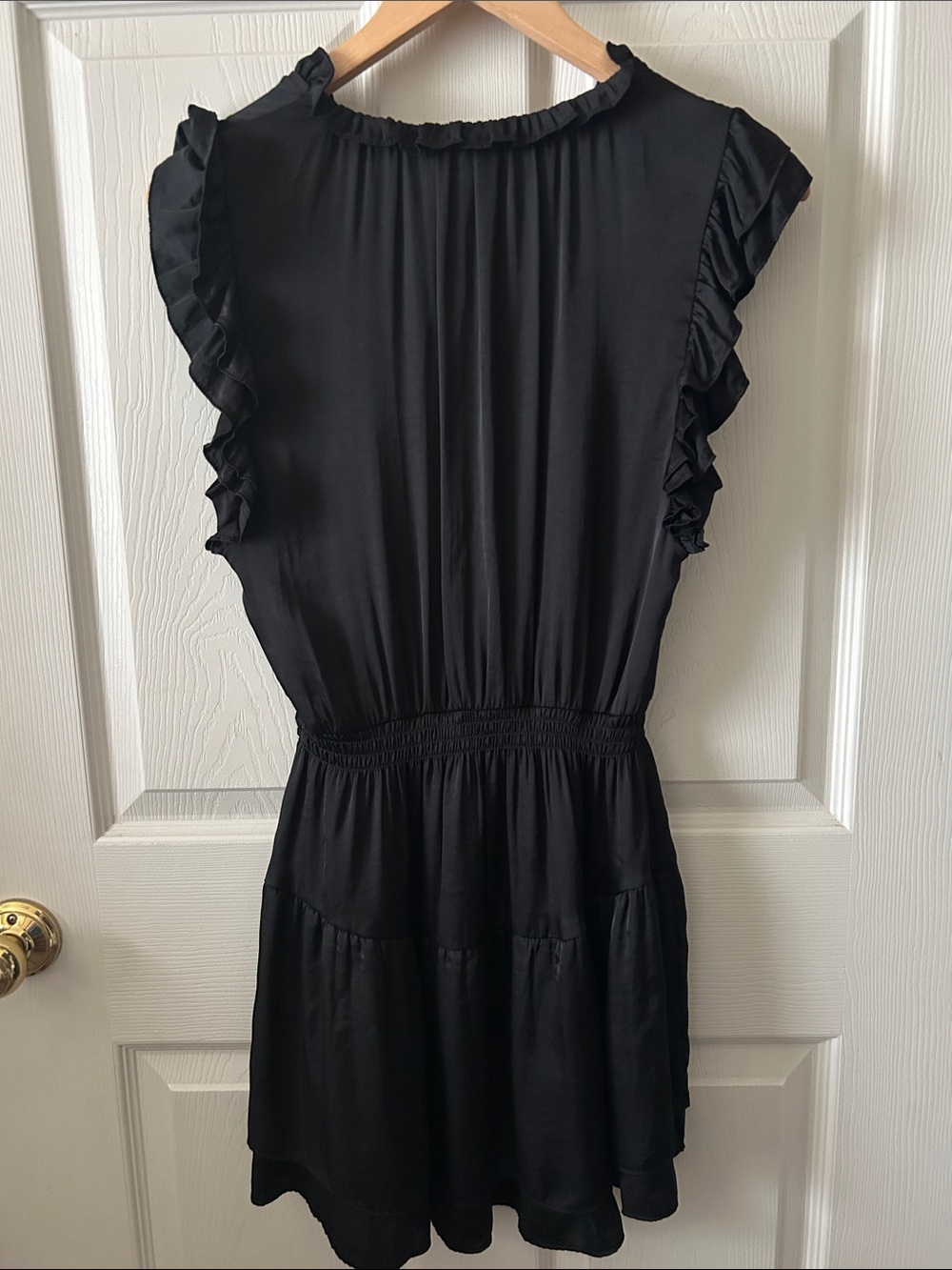Steve Madden Prairie Dreams Satin V-Neck Ruffle Cap Sleeve Mini Dress Sz S - Picture 11 of 12
